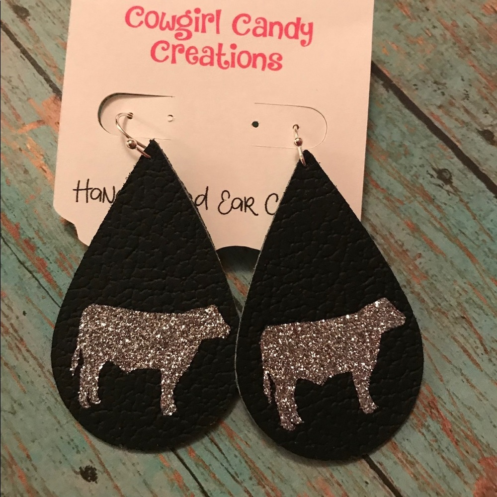 Stock Show Heifer Cow Cattle Leather Earrings